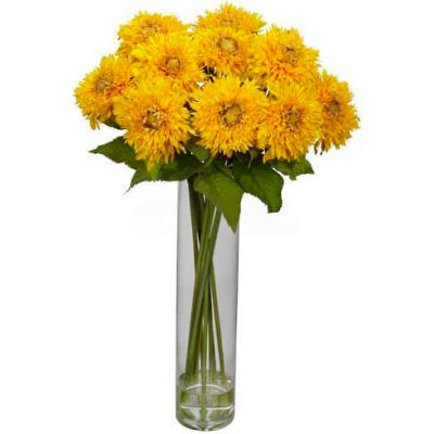 Nearly Natural Sunflower with Cylinder Silk Flower Arrangement, Yellow