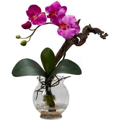 Nearly Natural Mini Phalaenopsis with Fluted Vase Silk Flower Arrangement, Purple