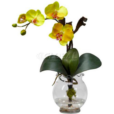 Nearly Natural Mini Phalaenopsis with Fluted Vase Silk Flower Arrangement, Yellow