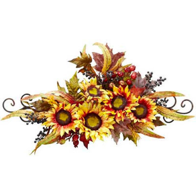 Nearly Natural Sunflower Swag with Metal Frame