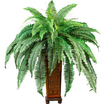 Nearly Natural Boston Fern with Wood Vase Silk Plant