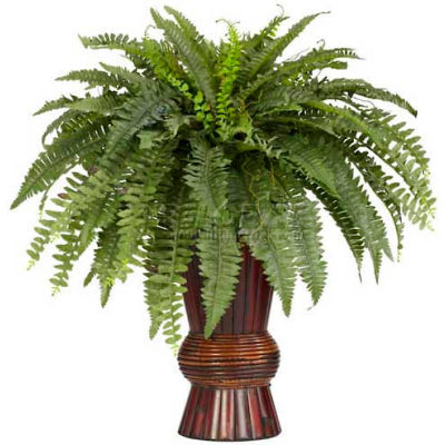 Nearly Natural Boston Fern with Bamboo Vase Silk Plant