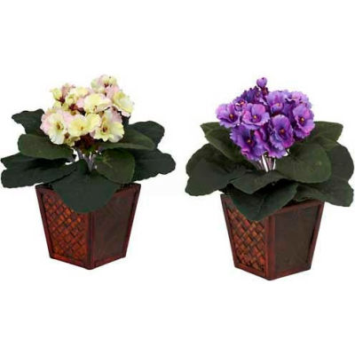 Nearly Natural African Violet with Vase Silk Plant (Set of 2)
