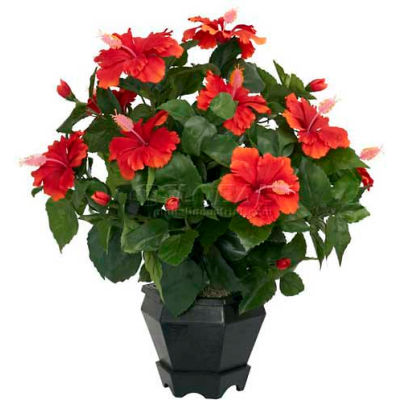 Nearly Natural Hibiscus with Black Hexagon Vase Silk Plant