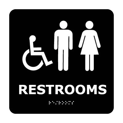 Graphic Braille Sign - Restrooms - Black | B172094 - GLOBALindustrial.com