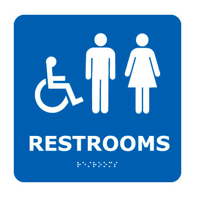 Graphic Braille Sign - Restrooms - Blue