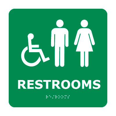 Graphic Braille Sign - Restrooms - Gray