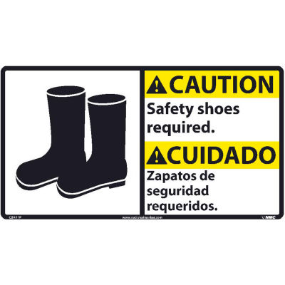 Bilingual Vinyl Sign - Caution Safety Shoes Required