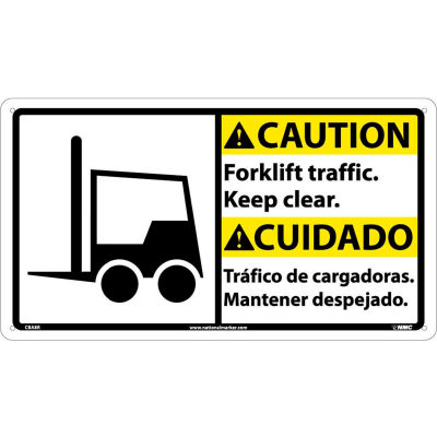 Bilingual Plastic Sign - Caution Forklift Traffic Keep Clear