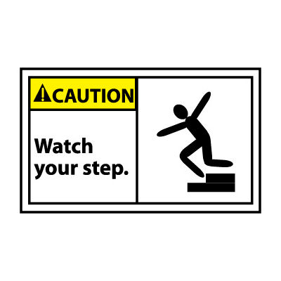 Graphic Machine Labels - Caution Watch Your Step
