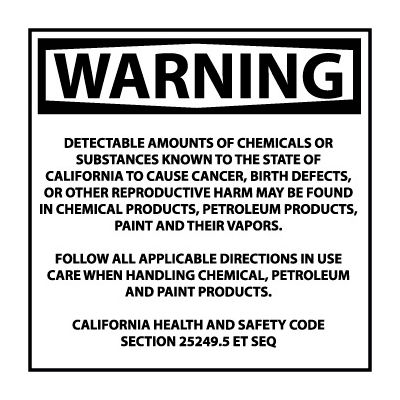 California Proposition 65 Plastic Sign - Warning Detectable Amounts Of Chemicals