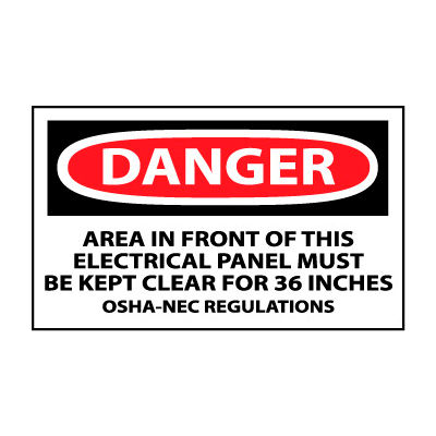 Signs | OSHA | Machine Labels - Danger Area In Front Of This Electrical Panel | B172512 ...