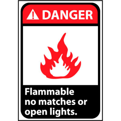 Danger Sign 14x10 Rigid Plastic - Flammable No Matches Or Open Lights