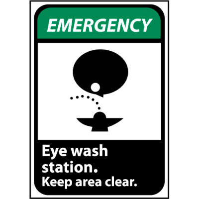 Emergency Sign 10x7 Vinyl - Eye Wash Station Keep Area Clear