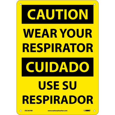 Bilingual Plastic Sign - Caution Wear Your Respirator