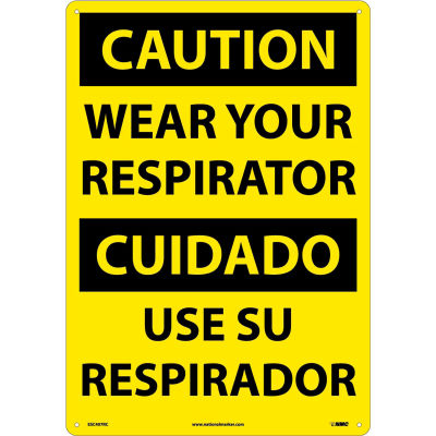 Bilingual Plastic Sign - Caution Wear Your Respirator