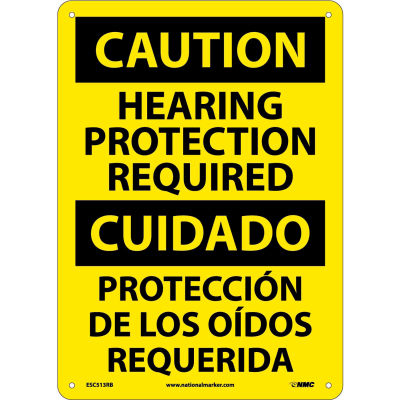 Bilingual Plastic Sign - Caution Hearing Protection Required