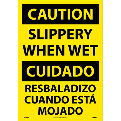 Bilingual Vinyl Sign - Caution Slippery When Wet