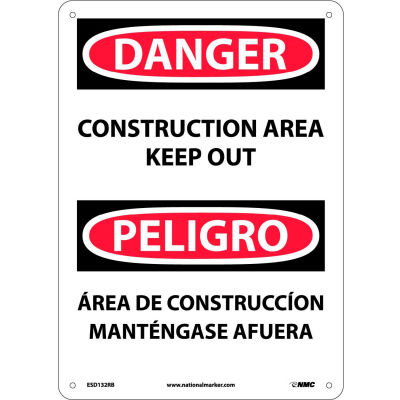 Bilingual Plastic Sign - Danger Construction Area Keep Out