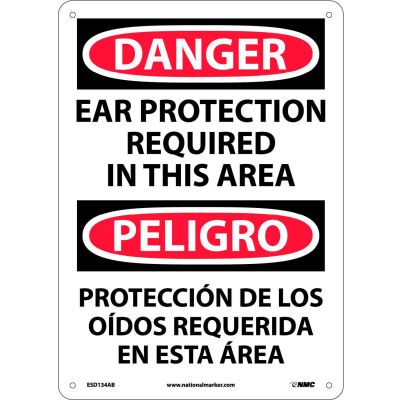 Bilingual Aluminum Sign - Danger Ear Protection Required In This Area