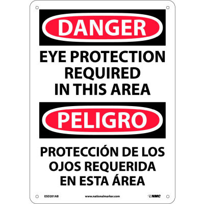 Bilingual Aluminum Sign - Danger Eye Protection Required In This Area