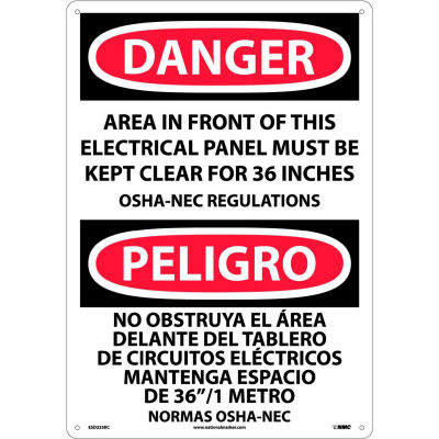 Bilingual Plastic Sign - Danger Area In Front Of This Electrical Panel Clear