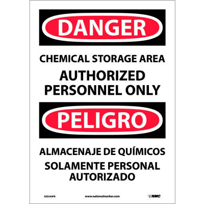 Bilingual Vinyl Sign - Danger Chemical Storage Area Authorized Personnel Only