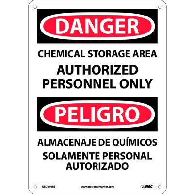 Bilingual Plastic Sign - Danger Chemical Storage Area Authorized Personnel Only