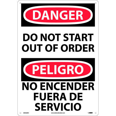 Bilingual Plastic Sign - Danger Do Not Start Out Of Order