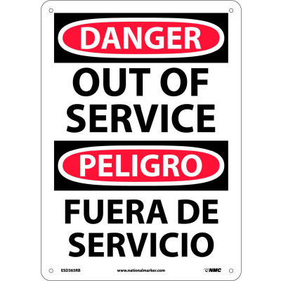 Bilingual Plastic Sign - Danger Out Of Service