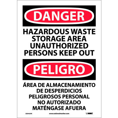 Bilingual Vinyl Sign - Danger Hazardous Waste Storage Area Unauthorized Keep Out