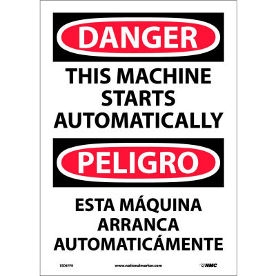 Bilingual Vinyl Sign - Danger This Machine Starts Automatically