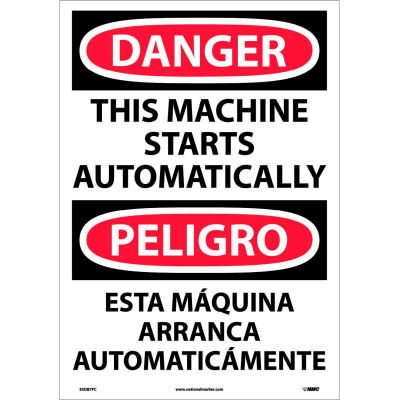 Bilingual Vinyl Sign - Danger This Machine Starts Automatically