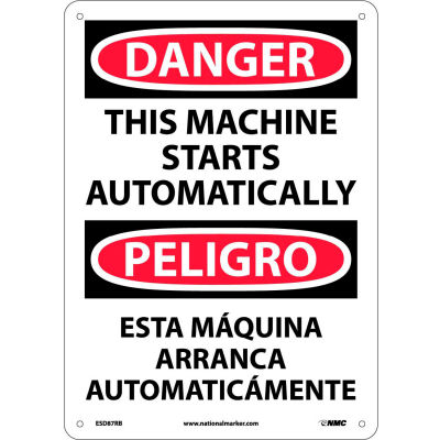 Bilingual Plastic Sign - Danger This Machine Starts Automatically