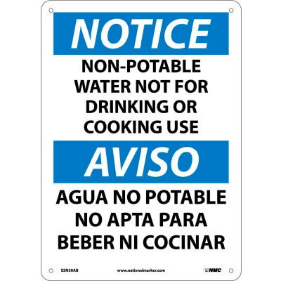 Bilingual Aluminum Sign - Notice Non-Potable Water Not For Drinking Use