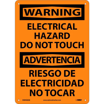 Bilingual Aluminum Sign - Warning Electrical Hazard Do Not Touch
