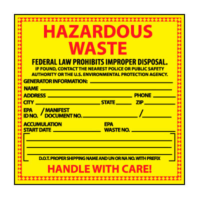 Hazardous Waste Paper Labels - For Specific Chemical Identification