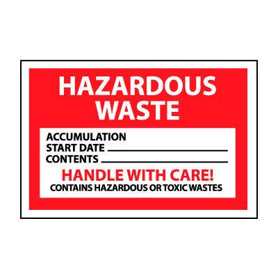 Hazardous Waste Vinyl Labels - Hazardous Waste Handle With Care, Pack of 25