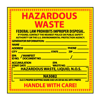 Hazardous Waste Vinyl Labels - For Liquids