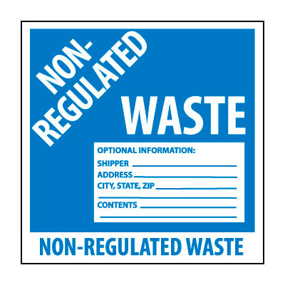 ENVIRONMENTAL PROTECTION AGENCY Blue/White Legend NON-REGULATED WASTE THIS WASTE IS NOT REGULATED BY THE U.S Accuform MHZW14EVC Adhesive-Poly Vinyl Hazardous Waste Label 6 Length x 6 Width x 2.6 mil Thickness Pack of 100 
