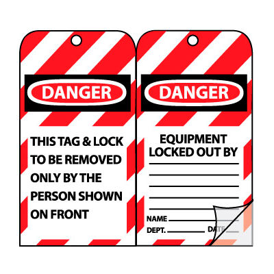 Jumbo Self-Laminating Lockout Tags - Danger Equipment Locked Out By