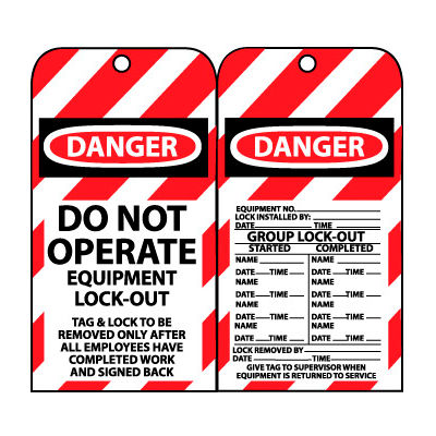 Lockout Tags - Do Not Operate Equipment Lock-Out