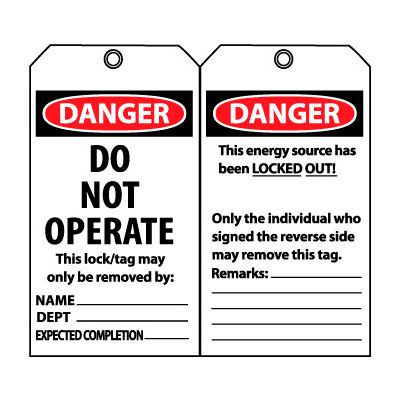 Laminated Lockout Tags - Do Not Operate