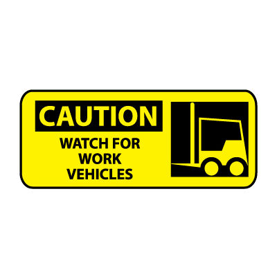 Pictorial OSHA Sign - Vinyl - Caution Watch For Work Vehicles