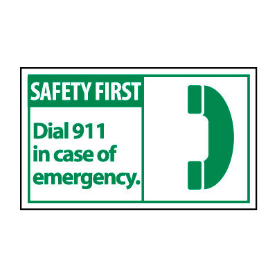 Graphic Machine Labels - Safety First Dial 911 In Case Of Emergency