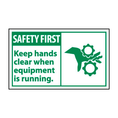 Graphic Machine Labels - Safety First Keep Hands Clear When Equipment Is Running