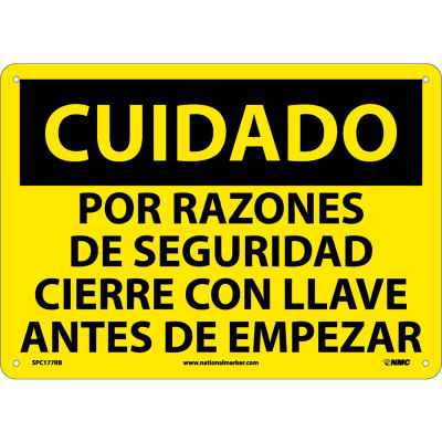 Spanish Plastic Sign - Cuidado Por Razones De Seguridad Cierre Con Llave