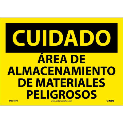 Spanish Vinyl Sign - Cuidado Area De Almacenamiento De Materiales Peligrosos