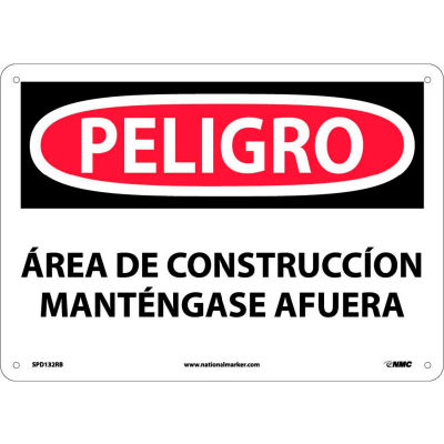Spanish Plastic Sign - Peligro Area De Construccion Mantengase Afuera