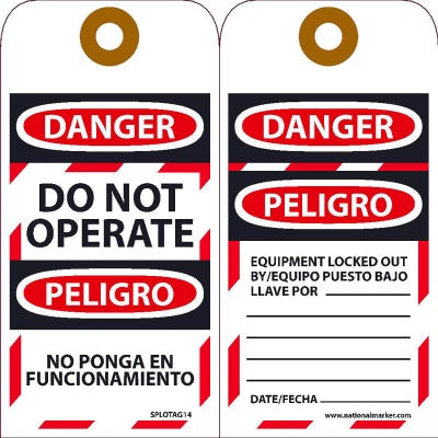 Bilingual Lockout Tags - Do Not Operate Equipment Tag-Out